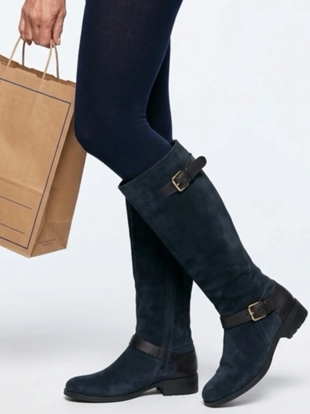 Cole Haan - Black Suede Waterproof Knee‑High Boots Buckle Detail - Size 6.5